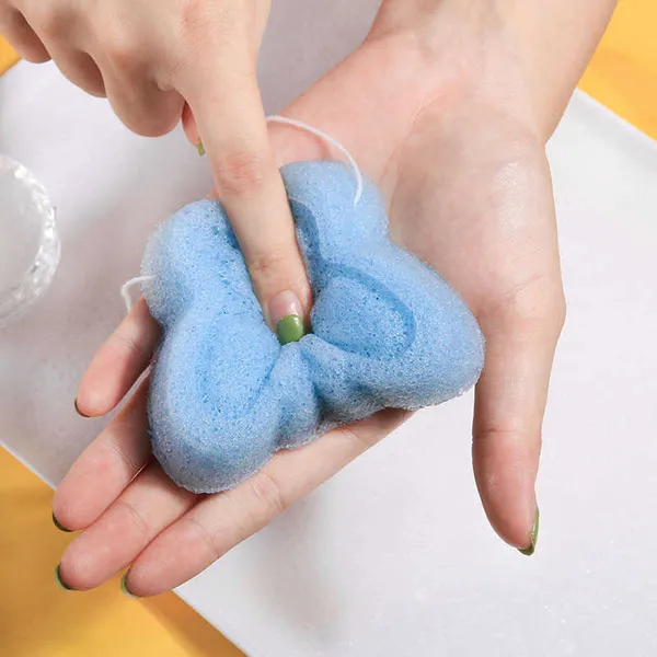 Close-up of Blue Butterfly Konjac Sponge texture