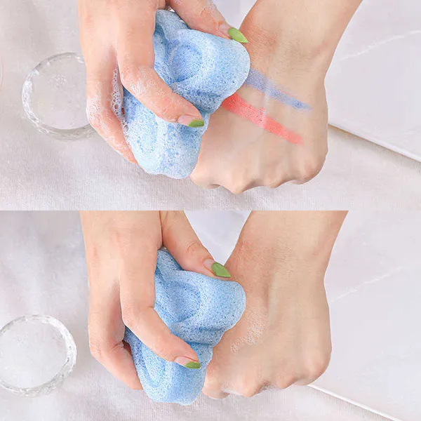 Blue Butterfly Konjac Sponge on a clean surface