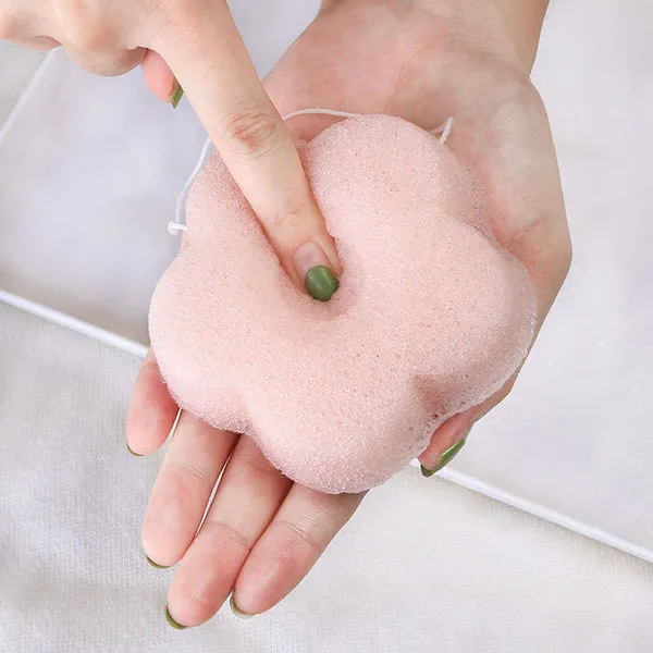 Close-up of blossom shaped konjac sponge showcasing texture