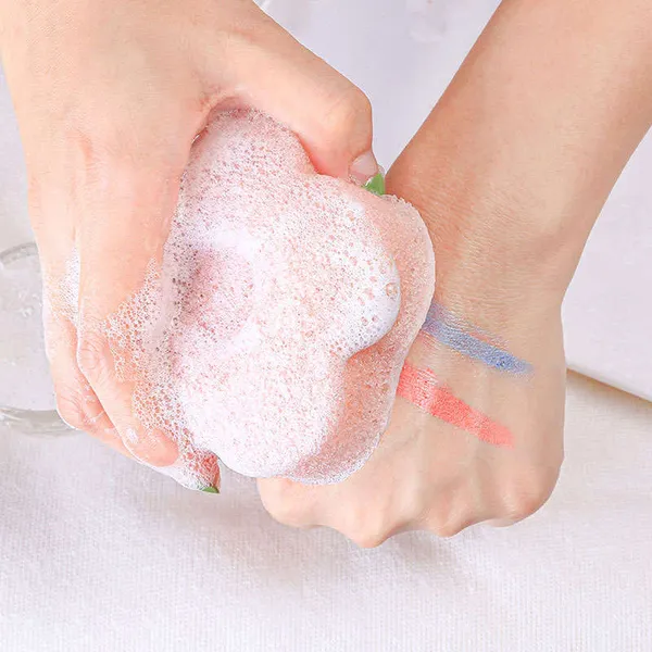 Blossom shaped konjac sponge displayed on a clean surface