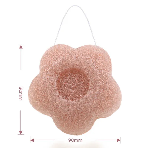 Size comparison of blossom shaped konjac sponge